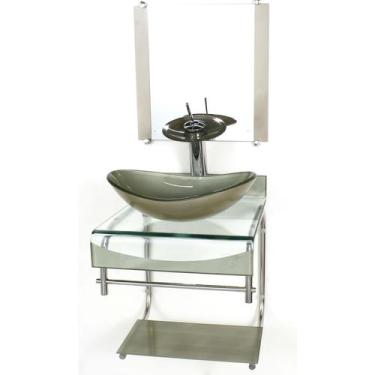 Imagem de Gabinete de vidro 40cm para banheiro curvado duplo inox cuba oval com 