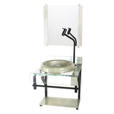 Imagem de Gabinete de vidro 40cm para banheiro curvado duplo pp cuba chapéu cham