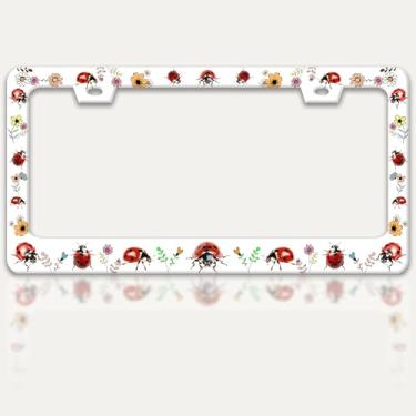 Imagem de Seven-Spotted Ladybug License Plate Frame Auto Accessory Bracket Funny Stainless Steel License Plate Frames with Screw for Women Men 15 x 12 polegadas