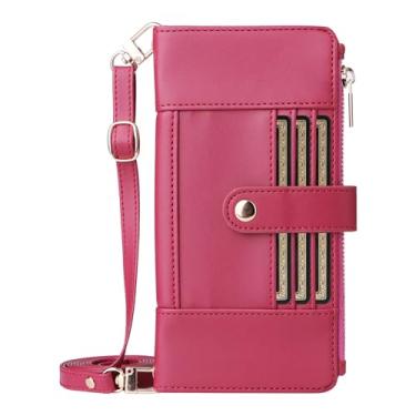Imagem de FWYANZH Capa carteira para iPhone 16 Pro Max/16 Pro/16 Plus/16, capa de couro flip com zíper transversal, compartimentos para cartões, suporte, proteção RFID, capa de pulso, vermelha, 16 Pro