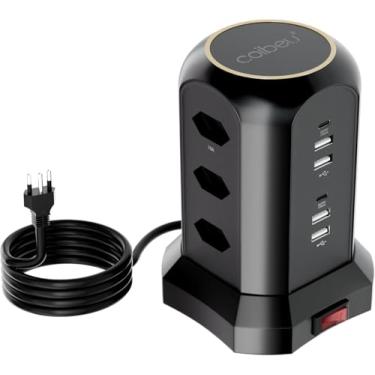 Imagem de Extensão Tomada Torre 9 Tomadas, 4 USB, 2 Type-C – Organização, Segurança e Carregamento Rápido para Todos os Seus Dispositivos!