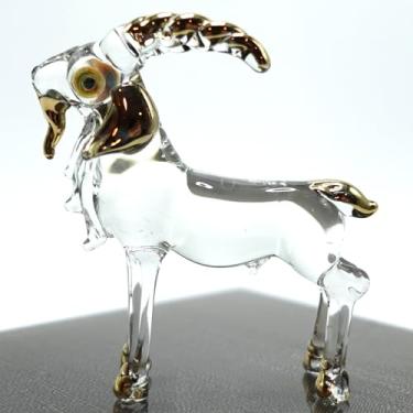 Imagem de Sansukjai Goat Miniature Blown Glass Art Figurines Animals Hand Painted Collectible Gift Home Decorate (Clear Gold)