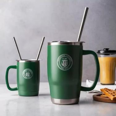 Imagem de Caneca Térmica Parede Dupla em Aço Inox Verde 950ml com Canudo - Estilo Com Logo