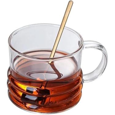 Imagem de Copo de café de vidro colorido de 300 ml, caneca de chá de vidro de parede dupla com alça, copo de bebida, suco doméstico, copos de cerveja, copo de bebida, transparente