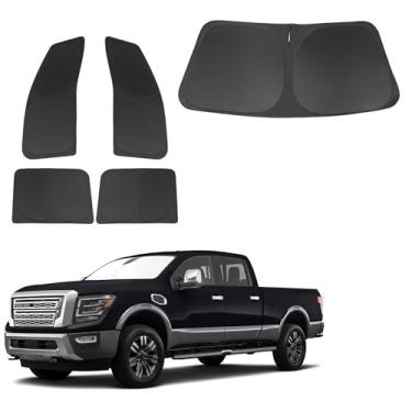 Imagem de TINGLU Persianas de janela para Nissan Titan 2020-2024 acessórios para janelas completas para-brisa para-sol raios UV proteção de privacidade para acampamento 5 peças