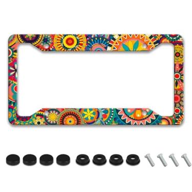 Imagem de Linda moldura para placa de carro Paisley alumínio metal suporte de etiqueta com 4 furos e parafusos molduras decorativas personalizadas 30 x 15 cm para veículos EUA Canadá presentes padrão para