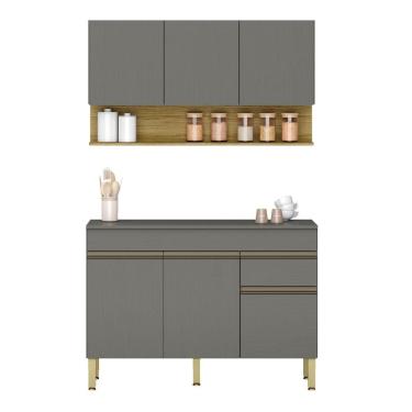 Imagem de Conjunto De Armarios Modulados Line Com 6 Portas E 1 Gaveta Gris Freijó