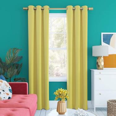 Imagem de Sun Zero Painel de cortina Halton Bright Vibes 100% blackout com ilhós, 101,6 cm x 243,8 cm, amarelo girassol