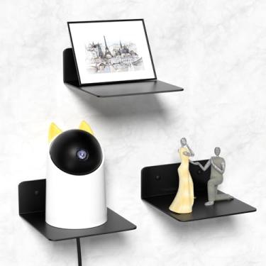 Imagem de Wisfame Conjunto de 3 prateleiras de parede pequenas, bordas de metal para modelos pequenos, Funkos, colecionáveis, pequenas estátuas, prateleiras flutuantes adesivas para banheiro, sala de estar,