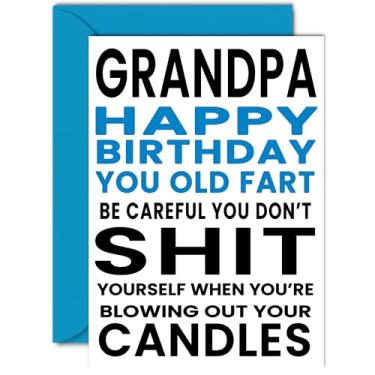 Imagem de Stuff4 Cartões de aniversário engraçados para vovô - You Old Fart - Cartão de aniversário de piada rude para vovô do neto, humor 60º 70º 80º aniversário A5 cartões de felicitações avós