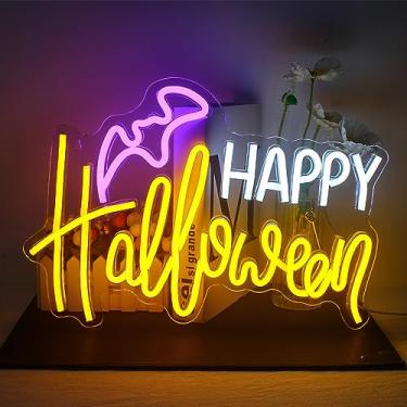 Imagem de JURONGYILU Halloween Neon Sign LED Happy Halloween Neon Lights for Wall Decor Usb Colorful Bat Light Up Signs for Bedroom Home Bar Man Cave Holiday Party Decor Gifts