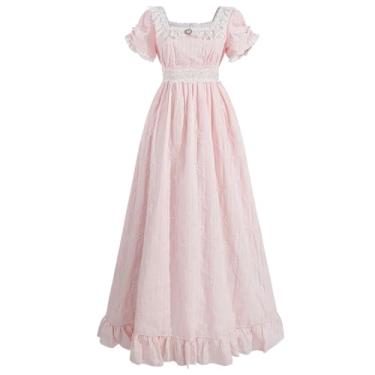 Imagem de LSYYSKB Vestido feminino regency vitoriano, vintage, vestido de baile, com cadarço, longo, branco, com luvas de casamento, rosa, XXG