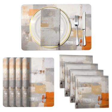 Imagem de Mcalk Conjunto de 8 jogos americanos e guardanapos de pano, 4 de arte moderna, guardanapo de pano cinza abstrato para decoração de cozinha de casa (jogo americano 45,7 x 30,5 cm x 45,7 cm)