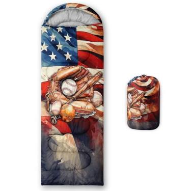 Imagem de Smell Sunshine Saco de dormir infantil para meninos e meninas, estampa de beisebol americano, leve, quente, portátil, uso interno, impermeável, resistente ao clima frio, saco de dormir para