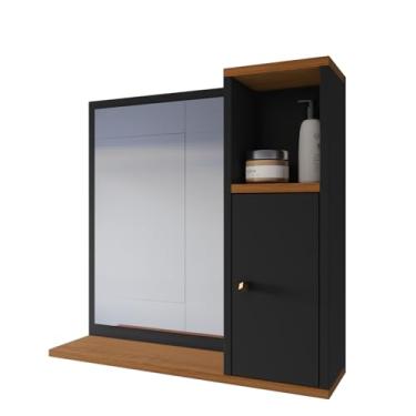 Imagem de Espelheira Armário De Banheiro Beauty 1 Portas Com Espelho Nicho (Preto)