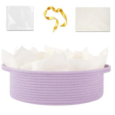 Imagem de OIAHOMY Cesta de presente com alça, cesta de tecido pequena com saco de presente, fita e papel de embrulho, caixas de berçário vazias para encher com itens pequenos, organizador de brinquedos para
