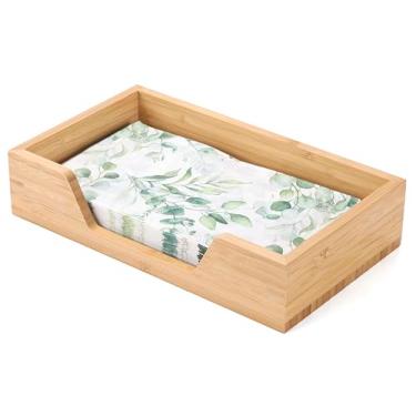 Imagem de Suporte de guardanapo de toalha de hóspedes, suporte de toalha de mão descartável de bambu para banheiro, bandeja de suporte de toalha de hóspede de madeira com grande abertura lateral