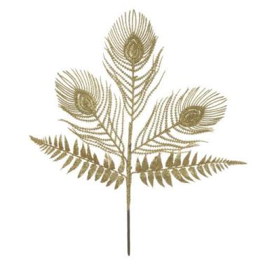 Imagem de Galho Natal Folha Dourado Glitter Enfeite Arvore Guirlanda - Tok da Ca