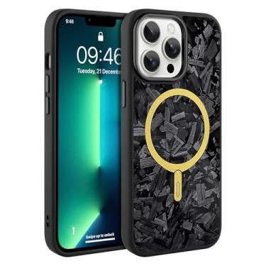 Imagem de AIGOMARA Capa magnética de fibra de carbono forjada para iPhone 13 Pro Max, compatível com Magsafe, capa de telefone protetora à prova de choque de TPU macio e fina e brilhante, preta
