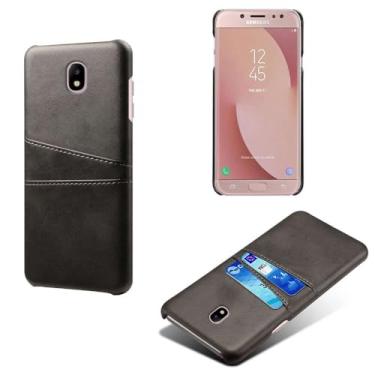 Imagem de Capas Compatível com Samsung Galaxy J7 Pro,Caso de couro PU-Tampa de telefone a prova de choque com 2 slots de cartão,Proteção anti-impressão digital e anti-gota-Black