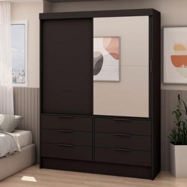 Imagem de Guarda-Roupa Solteiro Vicenza 2 Portas 6 Gavetas com Espelho Preto - P