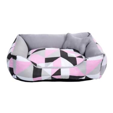 Imagem de Cama Caminha Pet para Cachorro ou Gato Médio 60cm x 47cm Lavável com Fundo Impermeável + Ossinho (Triangulo Rosa/Cinza)