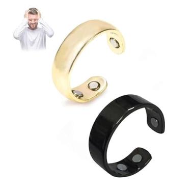Imagem de TACBSP Auvulis Anéis de enxaqueca para mulheres e homens anel antironco anel de terapia linfática Auvulis Vitalidade anéis de enxaqueca anéis ajustáveis para alívio de fadiga, Metal, Sem pedra
