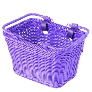 Imagem de Carvmpin Conjunto De Cestos Bicicleta Para Crianças, Frontais Vime Trançado À Mão Meninos E Meninas, Cesto Ciclismo Infantil, Fácil Instalação Removível — Roxo