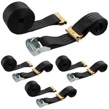 Imagem de Pacote com 4 correias de trilho E de 5 cm Tiras de catraca resistentes 3,6 m E Track Tie Down Straps Ratchet, 4,989 kg Resistência à ruptura, Correias Etrack para Trailer, Caminhões