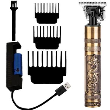 Imagem de Maquina Acabamento Cabelo Barbeiro Profissional Dourada Dragão