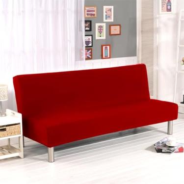 Imagem de Homonic Capa de sofá de cor sólida sem braços de poliéster elastano stretch Futon 3 lugares capa elástica para sofá cama dobrável sem braços 203 x 127 cm (vermelha)