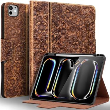 Imagem de Gexmil Capa de couro para iPad Pro de 11 polegadas M4 2024 com suporte para lápis, fecho magnético, capa protetora à prova de choque de couro inteligente inteligente, suporte ajustável, hibernar