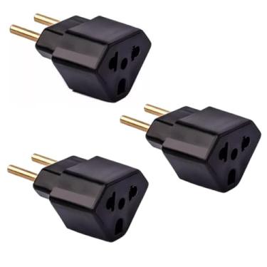 Imagem de Kit 3 Adaptadores de Tomada Universal 10A e 20A 2 Polos Padrão Brasileiro e Americano - Preto