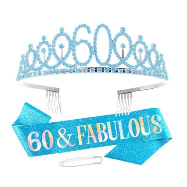 Imagem de Vovii Faixa e tiara de aniversário de 60 anos, tiara azul, presentes de aniversário de 60 anos para mulheres, decorações de aniversário de 60 anos para mulheres, decorações de feliz aniversário de 60