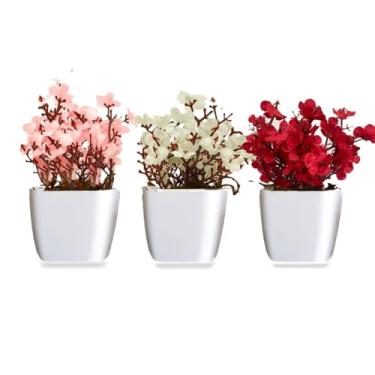 Imagem de 3 Mini Vasinhos Cerejeira, Palmeira/Coqueiro Suculentas Artificiais/Plantinha Artificial (KIT CEREJEIRAS)