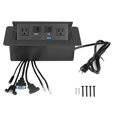 Imagem de Tomada pop-up, régua de alimentação automática embutida, faixa multimídia embutida, caixa de conexão de rede para computador de conferência, escritório, 1 HDMI/2 AC/2 RJ45/1 × 3,5 mm/1