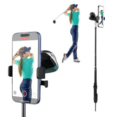 Imagem de T TGBROS Kit de suporte de telefone para selfie Golf Iron Club com suporte de estaca de ponta, suporte de estaca para gravação de balanço, aplique para carrinho de golfe, almofada de aterrissagem de