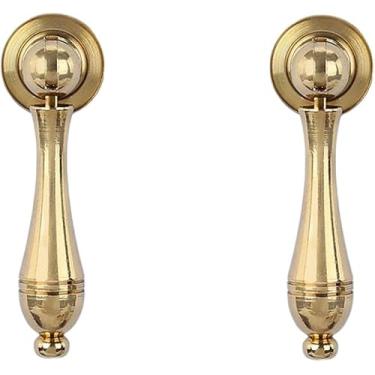 Imagem de Maçaneta Para Móveis 2 Pcs Alça De Latão Puro Em Forma De Gota Tag Gaveta Porta Do Armário Pingente De Furo único Alça Pequena, Trumpet Copper Bright
