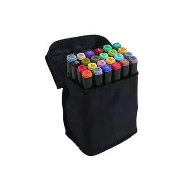 Imagem de Canetinha Ponta Dupla para Colorir Kit Estojo de Canetas Escolar Coloridas Marcador Permanente Duas Pontas (24 CORES)