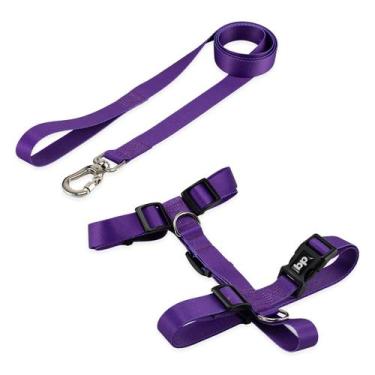 Imagem de Coleira Peitoral Com Guia Para Cachorro Cães Basic Pet, Roxo, G