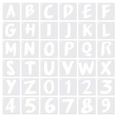 Imagem de PATIKIL Estêncis numéricos de letras de 15 cm, pacote com 36 estênceis de números reutilizáveis para pintura em parede de madeira, estilo 1, branco