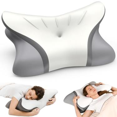 Imagem de Travesseiro cervical para pescoço – Travesseiro ergonômico para alívio da dor, travesseiro cervical refrescante para dormir, almofadas ortopédicas de espuma viscoelástica para dormir nas costas