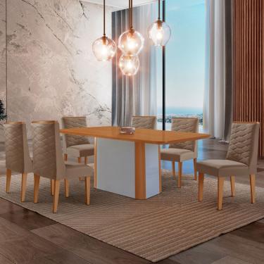 Imagem de Mesa De Jantar Isadora 180cm Tampo Mdf Laminado Veludo Capuccino Naturale Off White