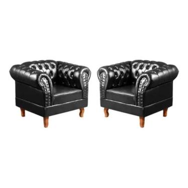 Imagem de Kit 2 Poltronas Chesterfield Dom Pedro Vintage Retrô Capitonê Couro Preto