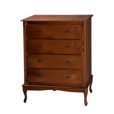 Imagem de Cômoda para Quarto com 4 Gavetas em Madeira Maciça com Puxador de Metal Marrom Envelhec...