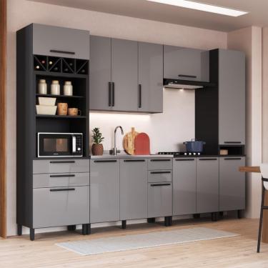 Imagem de Cozinha Modulada Completa Fidelitá Mônaco 6 Peças 320cm 13 Portas 4 Gavetas Sem Tampo Chumbo/titânio