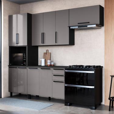 Imagem de Cozinha Modulada Compacta Fidelitá Mônaco 4 Peças 270cm 11 Portas 2 Gavetas Com Tampo Chumbo/titânio