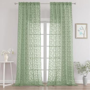 Imagem de Chyhomenyc Cortinas transparentes extra longas verde-sálvia 300 cm de comprimento, conjunto de 2 painéis, cortinas de tratamento de janela para sala de estar, 132 cm L x 120 C, 2 peças