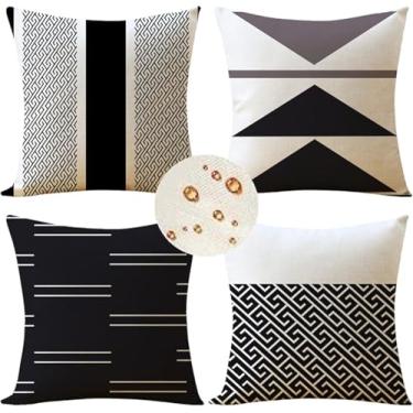 Imagem de Almofadas Ao Ar Livre 75cm X 75cm Conjunto De 4 Almofadas De Sofá Quadradas De Linho à Prova D'água Almofadas Decorativas Para Jardim Banco De Pátio Cade, Waterproof Linen, 65 x 65 cm (Pack of 4)