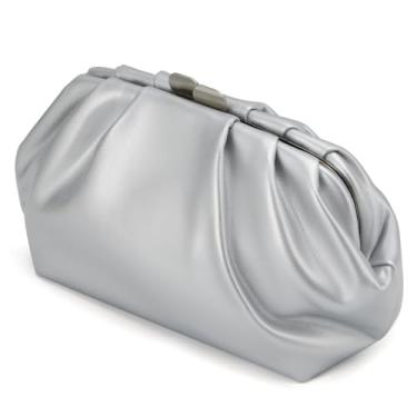 Imagem de DETARA Bolsa clutch de couro vegano para mulheres, formal, macia, plissada, de poliuretano, elegante bolsa para noite, festa de casamento e formatura, Prata 933